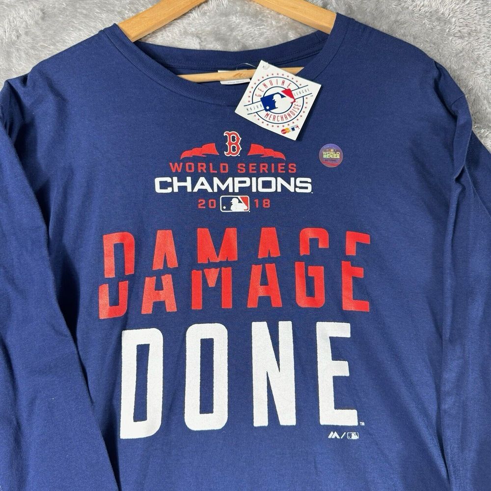 Boston Red Sox Shirt Mens Large Blue Short‎ Sleeve Damage Done World Series 2018